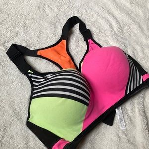 VSX Victorias Secret 38DD Sports Bra Incredible orange green Underwire Padded
